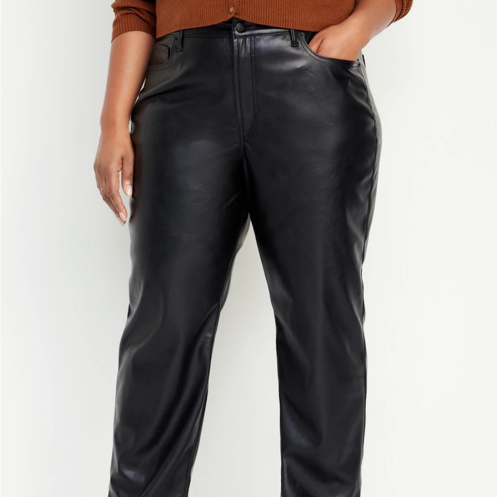 Old Navy Shiny Black Leather-Look Pants - Picture 2 of 7